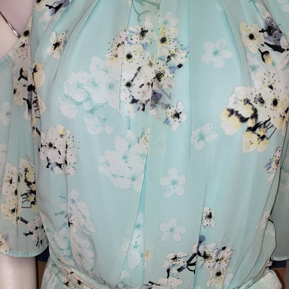 Calvin Klein Floral Cold Shoulder Belted Chiffon Maxi dress - Picture 5 of 15